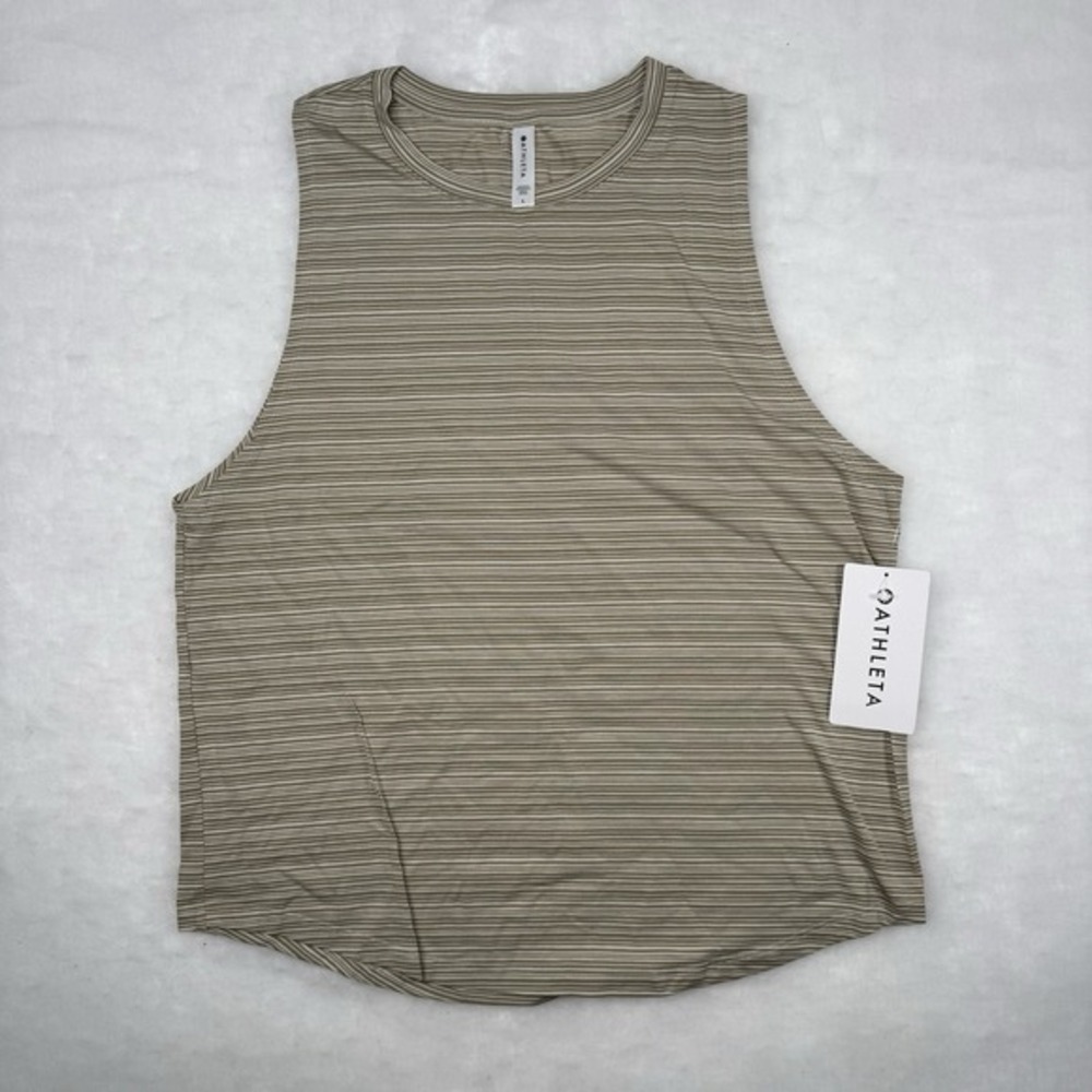 NWT Athleta Tan‎ Stripe Sleeveless Tank Top Large